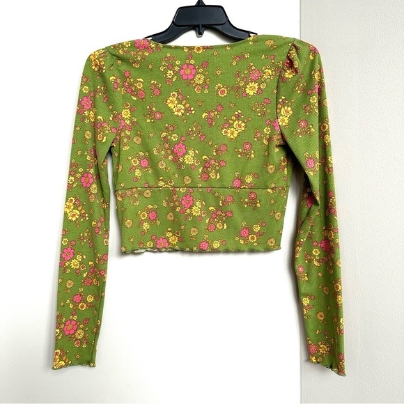 Urban Outfitters Retro Floral Cropped Button Front Long Sleeve Top 60’s 70’s - Picture 5 of 8